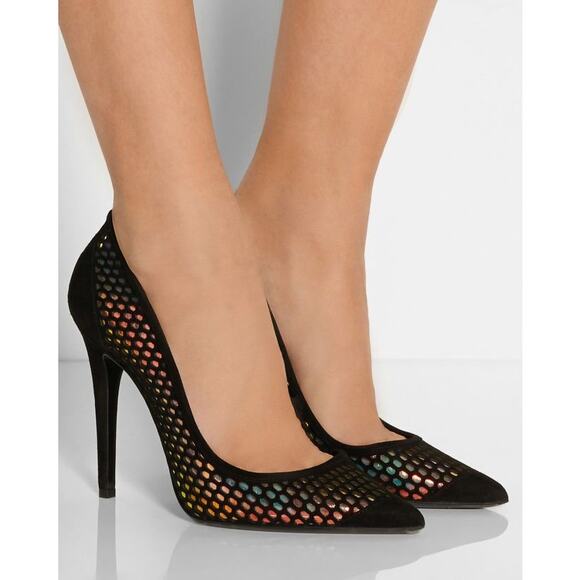 TAMARA MELLON Miami Vice Holographic Suede Pumps Womens 38 Black Pointy Toe - Picture 2 of 11